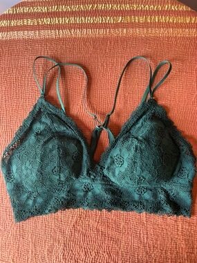 Aerie Crochet Bralette Dark Green Lace Boho Festival Top 💚
